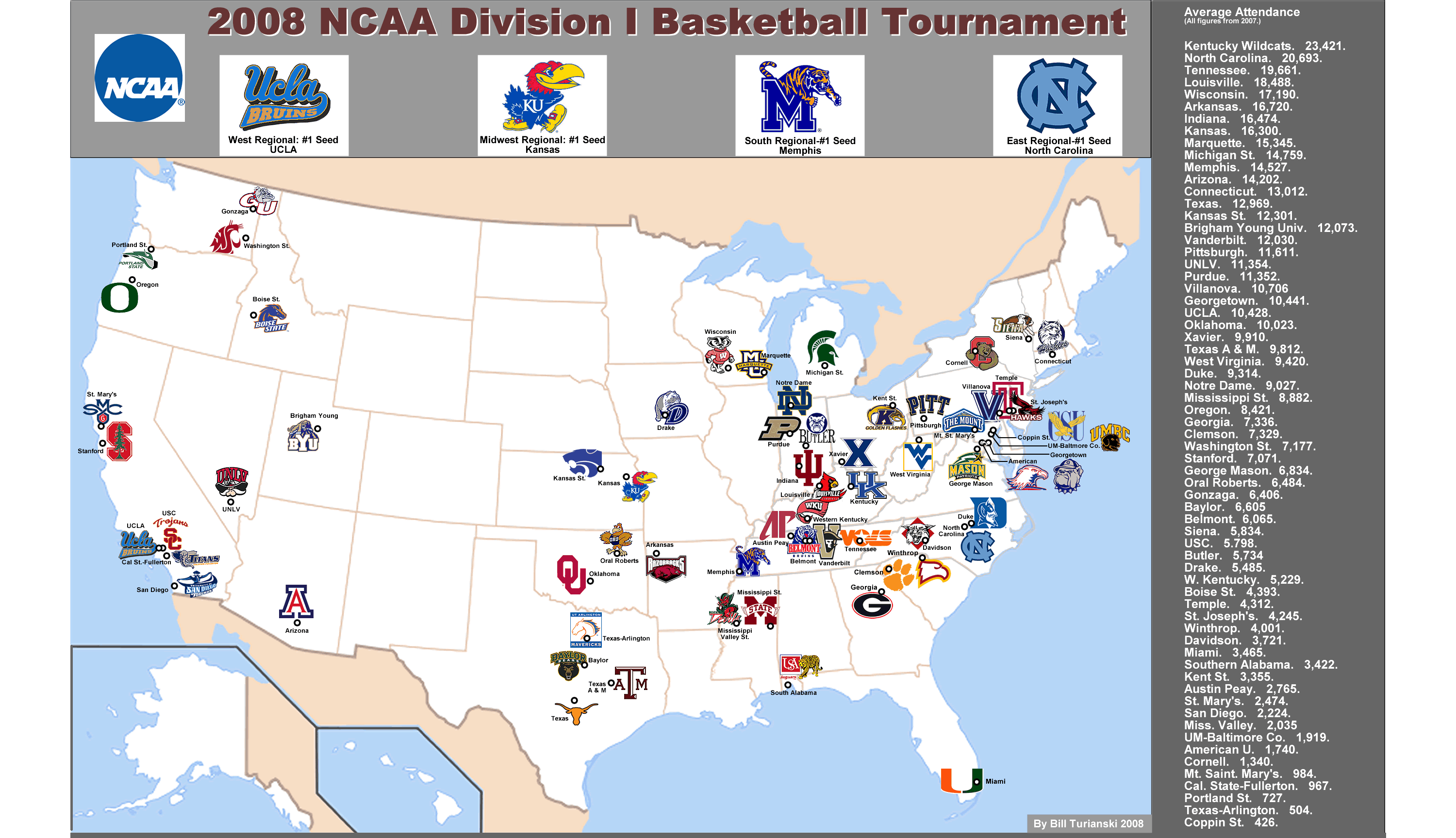 2008 NCAA Division I Basketball Tournament, Map. « billsportsmaps ...
