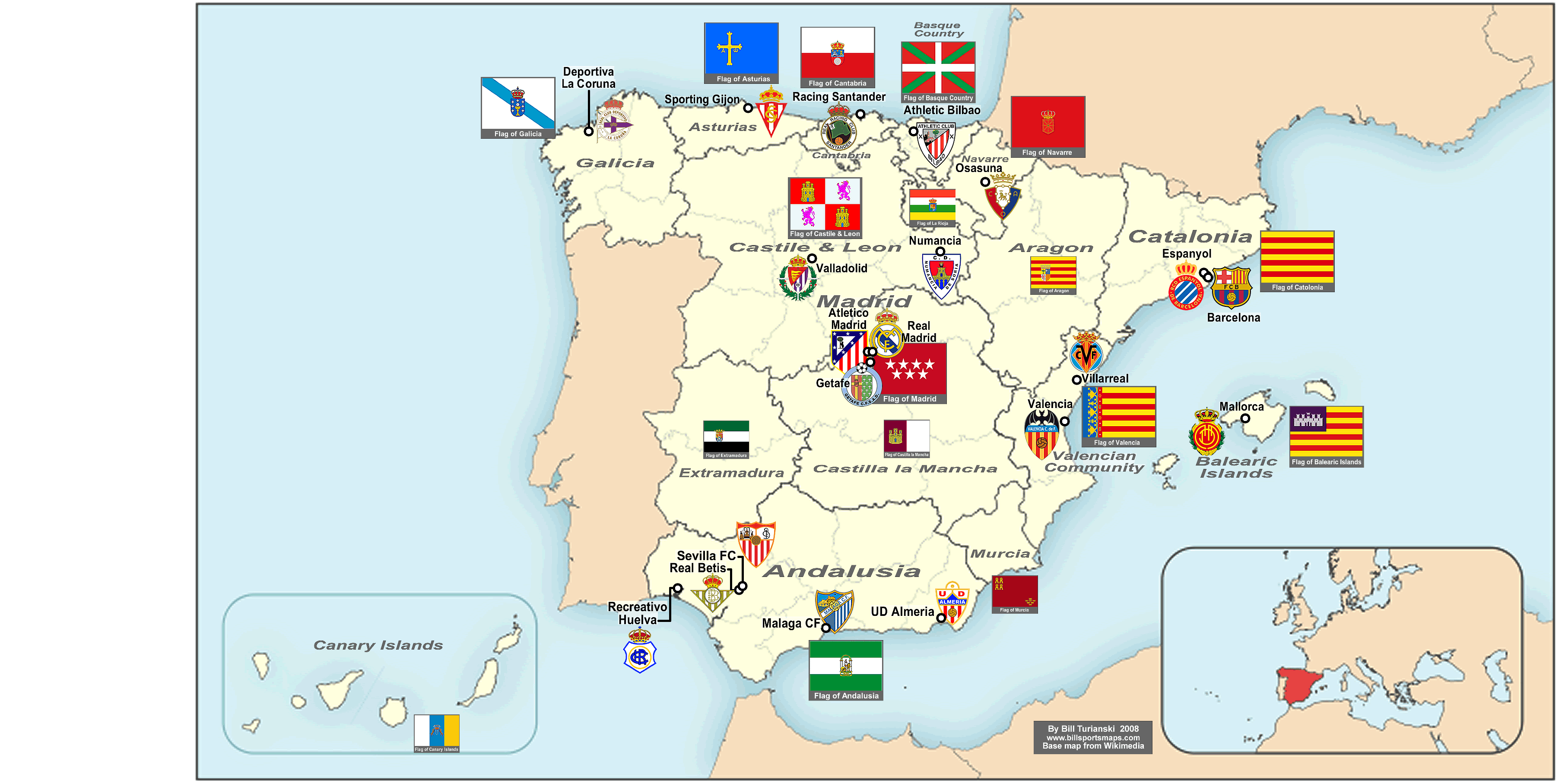Spanish football teams map